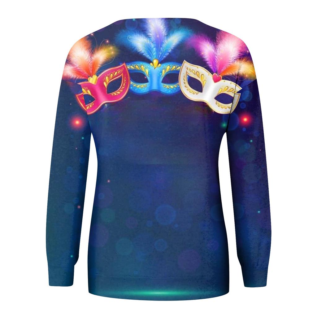 Women's Fashion Casual Long Sleeved Print Round Neck Sweater Top