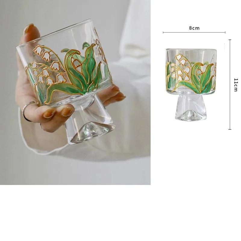 Křišťálový skleněný hrnek s rukojetí, trojrozměrně malovaný hrnek na červené a bílé víno, kreativní sklenice na kávu s motivem sněhové hory a tulipánu