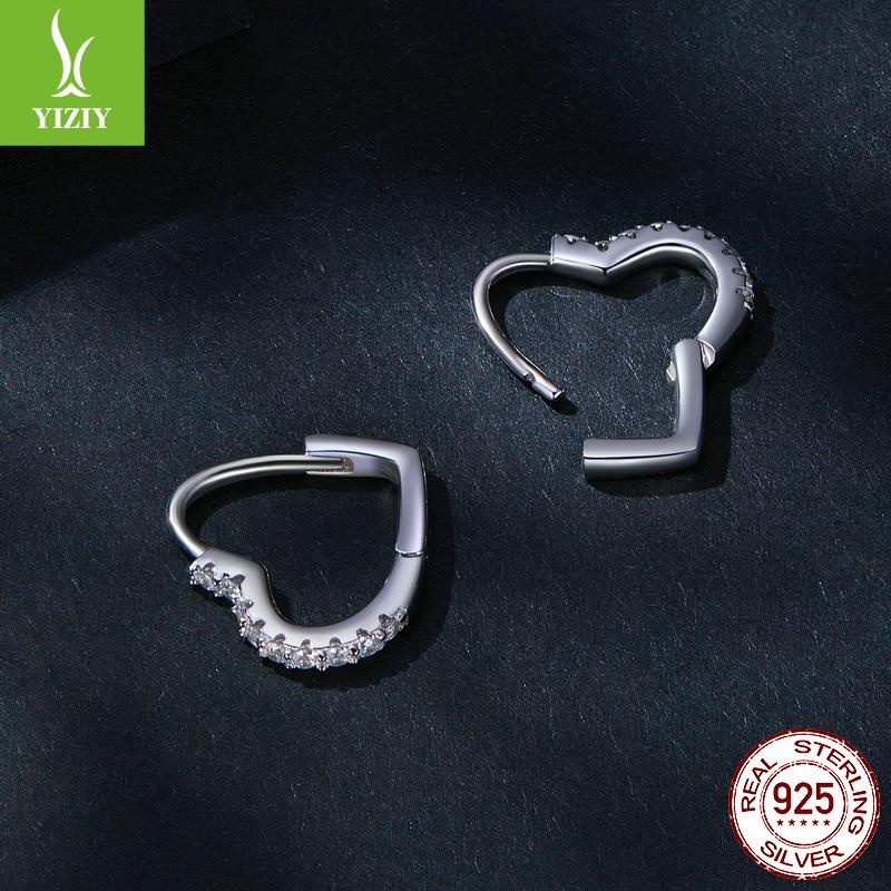 Classic Heart-Shaped Moissanite Ear Buckle Women'S Trendy S925 Sterling Silver Mozzarella Diamond Earrings