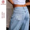 Hot Drilling Ins Style Jeans Washed Water High Waist Straight Denim Pants Women's