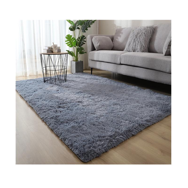 Long Pile Silk Wool Carpet - Full Coverage Bedroom and Living Room Rug, Solid Color