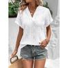 Καλοκαιρινό γυναικείο πουκάμισο Casual Hollow Jacquard V γιακά Φαρδύ κοντομάνικο
