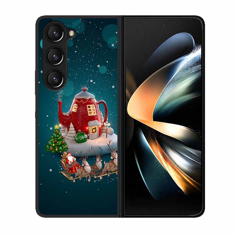 Christmas Case For Samsung Galaxy Z Fold 6 5 4 3 Cover Fold5 Fold4 Lovely Black Hard Plastic PC Cover For Galaxy Z Fold5 5G Case