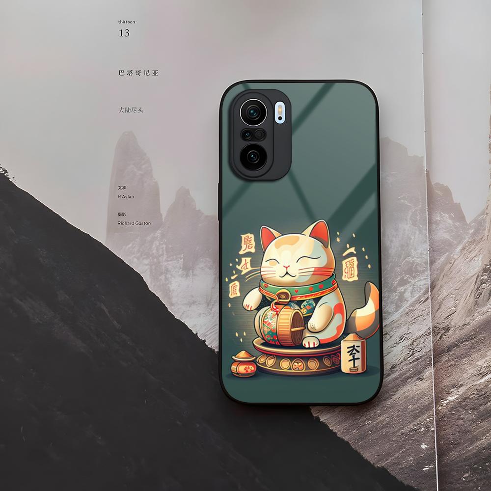 Japanese Lucky Cat Phone Case Tempered Glass For Xiaomi 15 14 12 Lite Pro 13 11t Lite POCO M6 M5 X6 X5 X3 F5 F6 Pro Cover