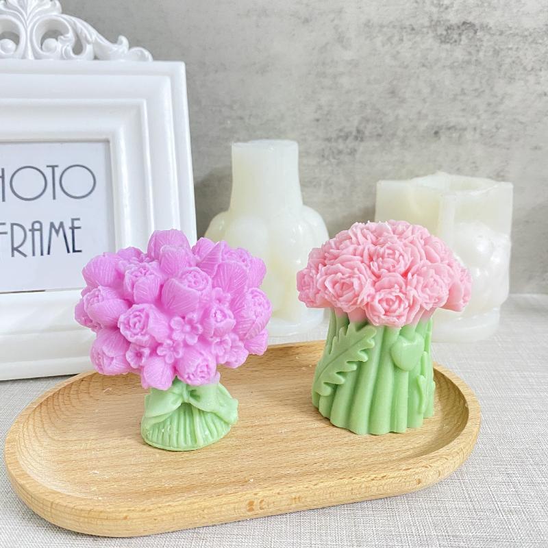 Tulip Bouquet Silicone Mold Diy Flowers Aroma Candle Molds Candle Making Supply Valentine'S Day Gift