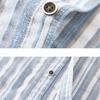 Spring and Summer Cotton Linen Men Tops Japanese Style Vintage Striped Long Sleeve Shirt Male Daily Square Button Shirt with Pocket
