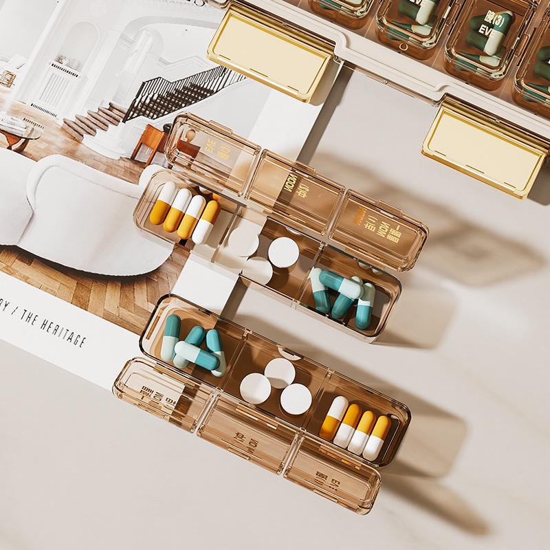 Portable Weekly Pill Organizer with Transparent, Sealed Compartments.