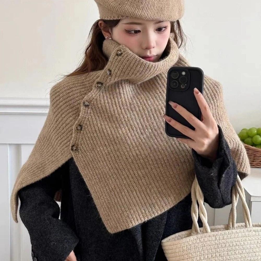 

Fashion Winter Pullover Scarf Warm Knitted Turtleneck Shawl Button Design High Collar Scarf False Collar Clothes Accessories хакі