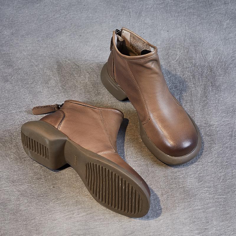 

Первый слой коровьей кожи короткие ботинки для женской осени и зимы 2025 новые ретро этнические кожаные челси маленькие кожаные ботинки для детей 41