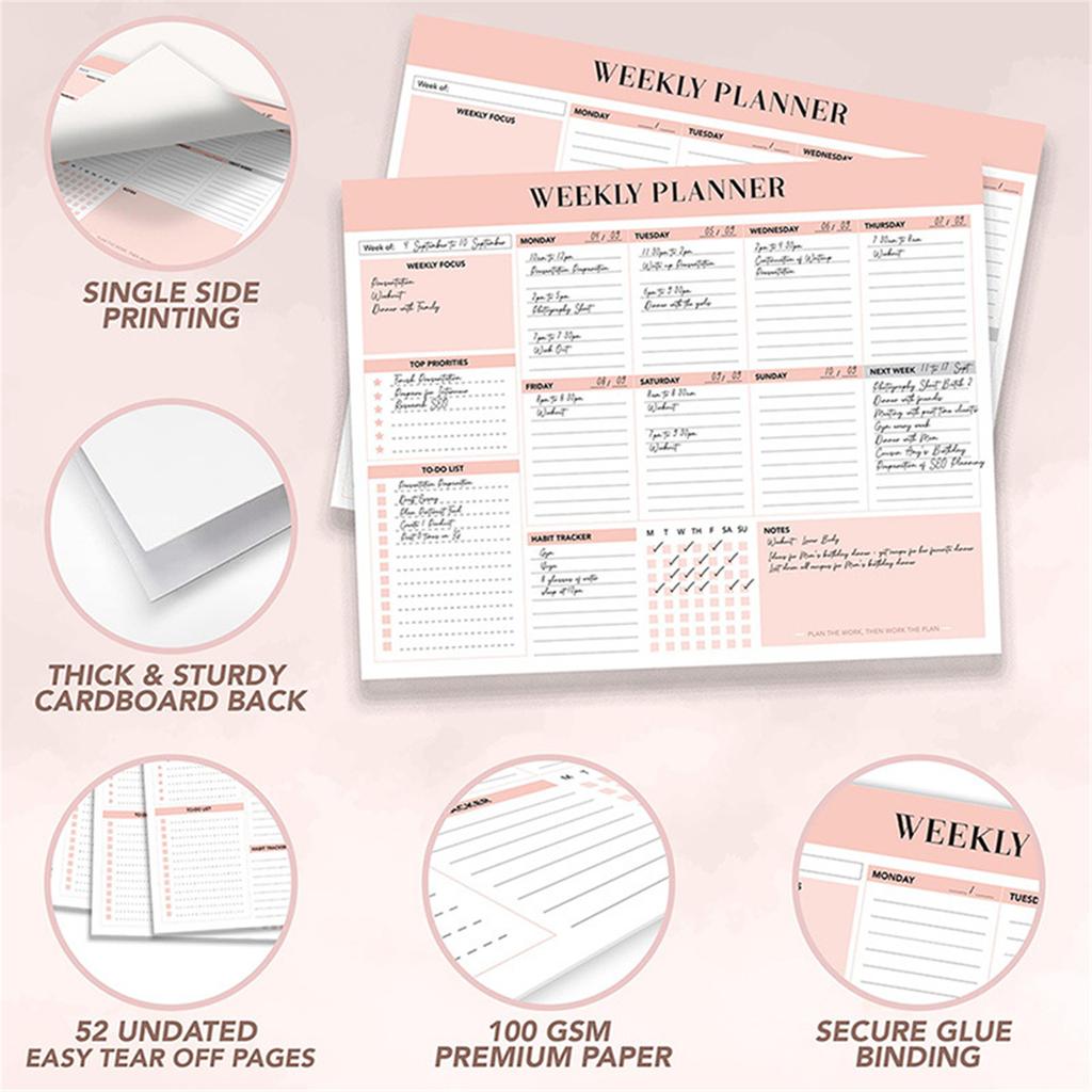 Spiralgebundene Planer-Notizblöcke Wochenplaner Notizbuch Akademischer Planer 104 Seiten undatiert für Wochenplanung Terminplanung