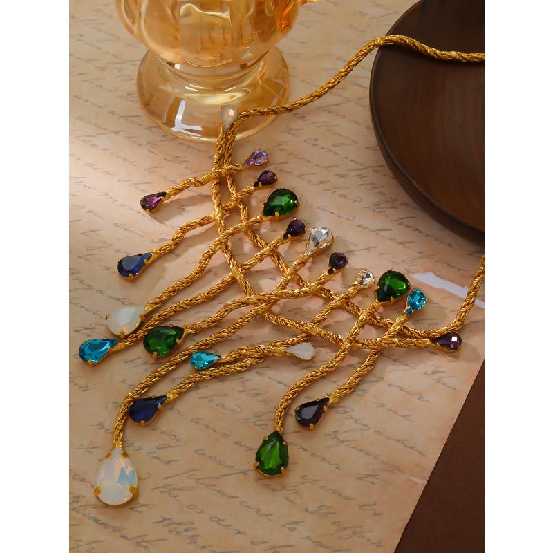 Used vintage palace retro fireworks necklace, glass necklace, real gold plated heavy industry