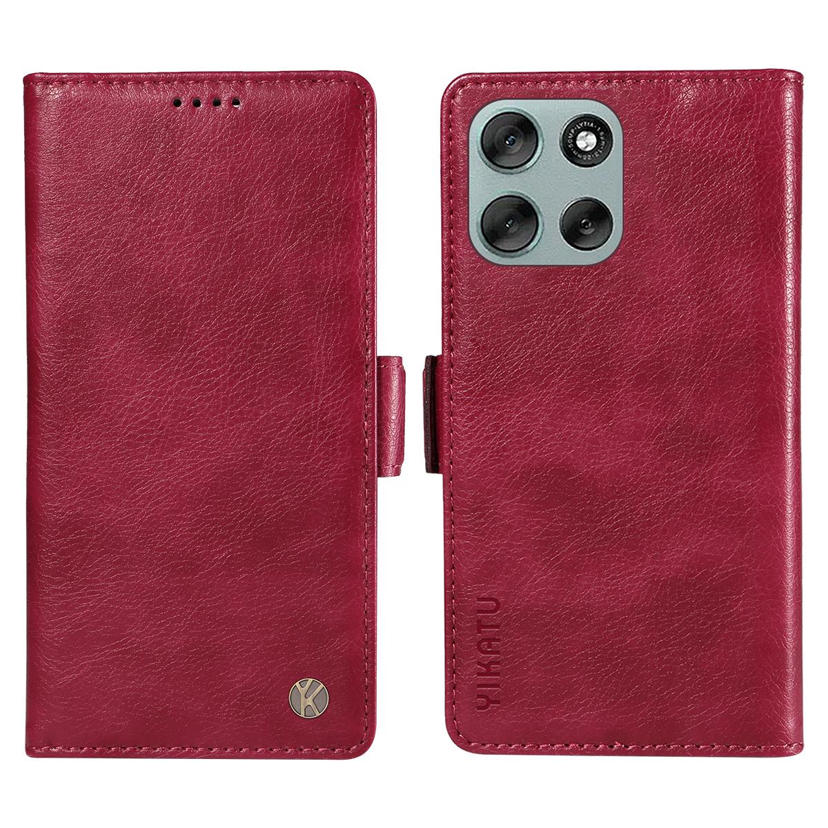 

For Motorola Moto G56 5G Case YIKATU YK-007 Litchi Texture PU Leather Wallet Phone Cover Wine Red