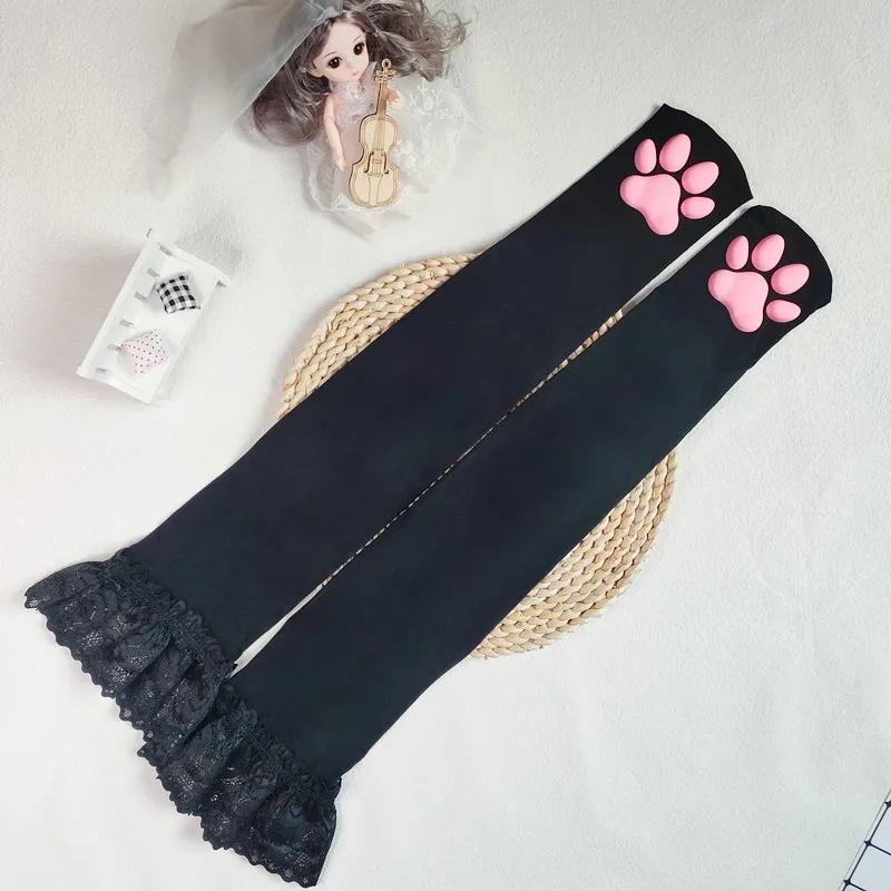 Womens Over Above Knee Socks Thigh High Stockings Kitten Claw Cat Paw Pad Ladies Pink 3D Long Sock Cosplay Harajuku Y2K Female
