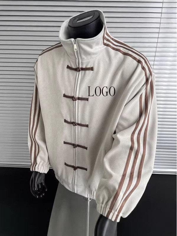 Design three-bar stand-up collar buckle jacket spring and autumn sports loose jacket three-dimensional