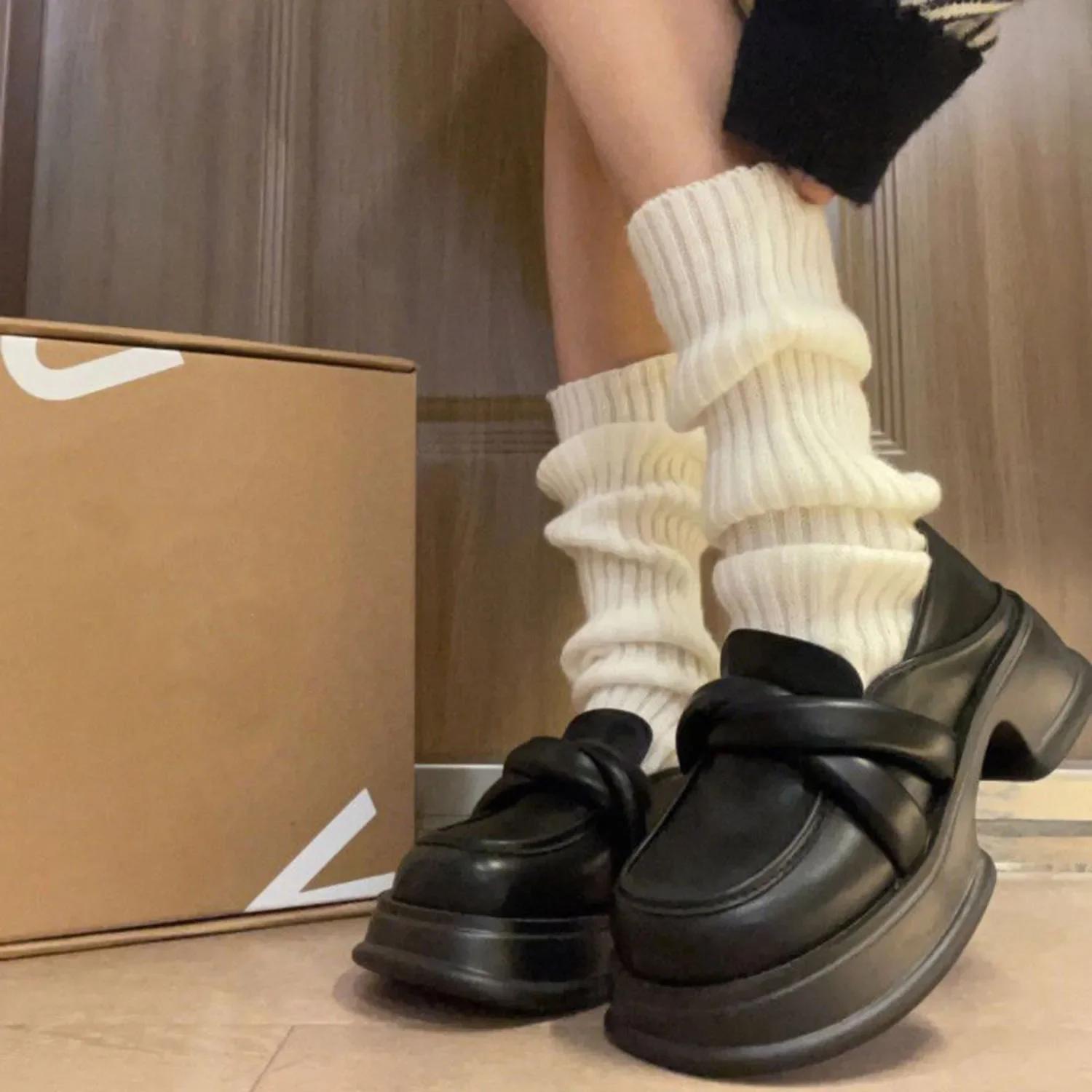 

Лолита Гетры женские длинные носки шерстяные вязаные чехлы для ног утеплители для рук Y2K осень зима вязаные крючком куча носков манжеты для сапог чулки 42cm белый