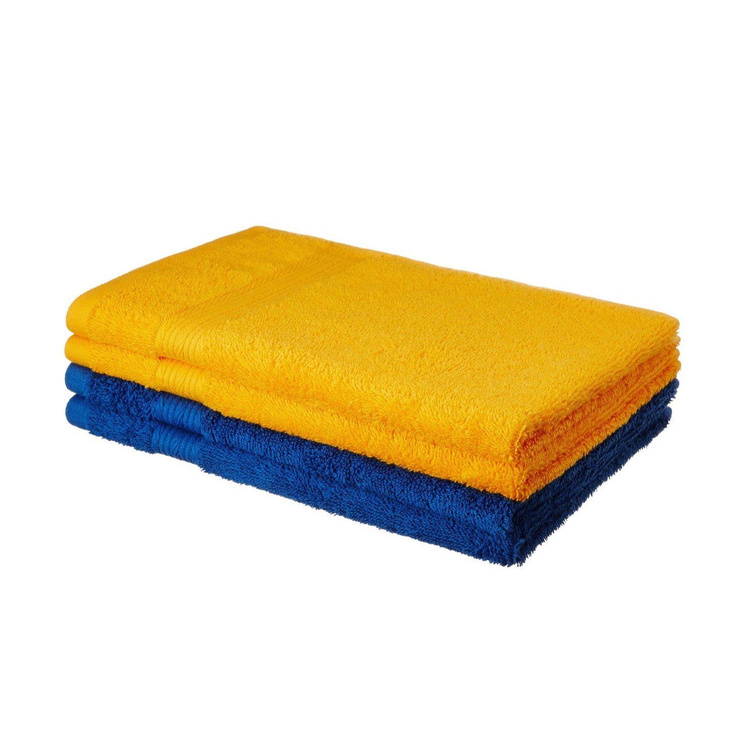 

100% Cotton 4 Piece Hand Towel Set, 500 GSM (Iris Blue and Sunshine Yellow) синий/жёлтый