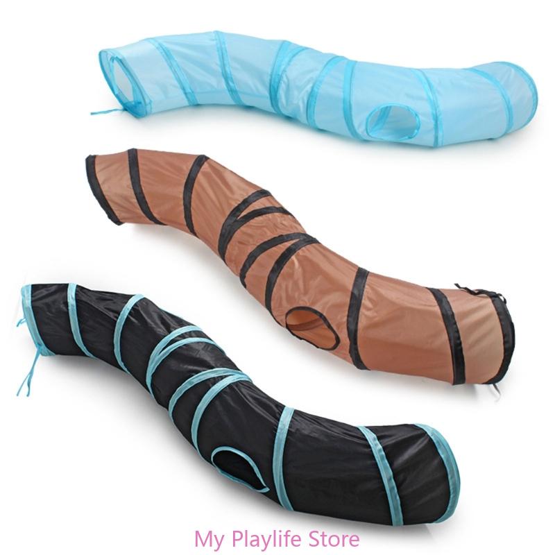 Collapsible Cat Tunnel Spring Tube 2 Holes S Shape Tunnels Toy Relieve Boredom for Indoor Kitten Rabbits Puppies