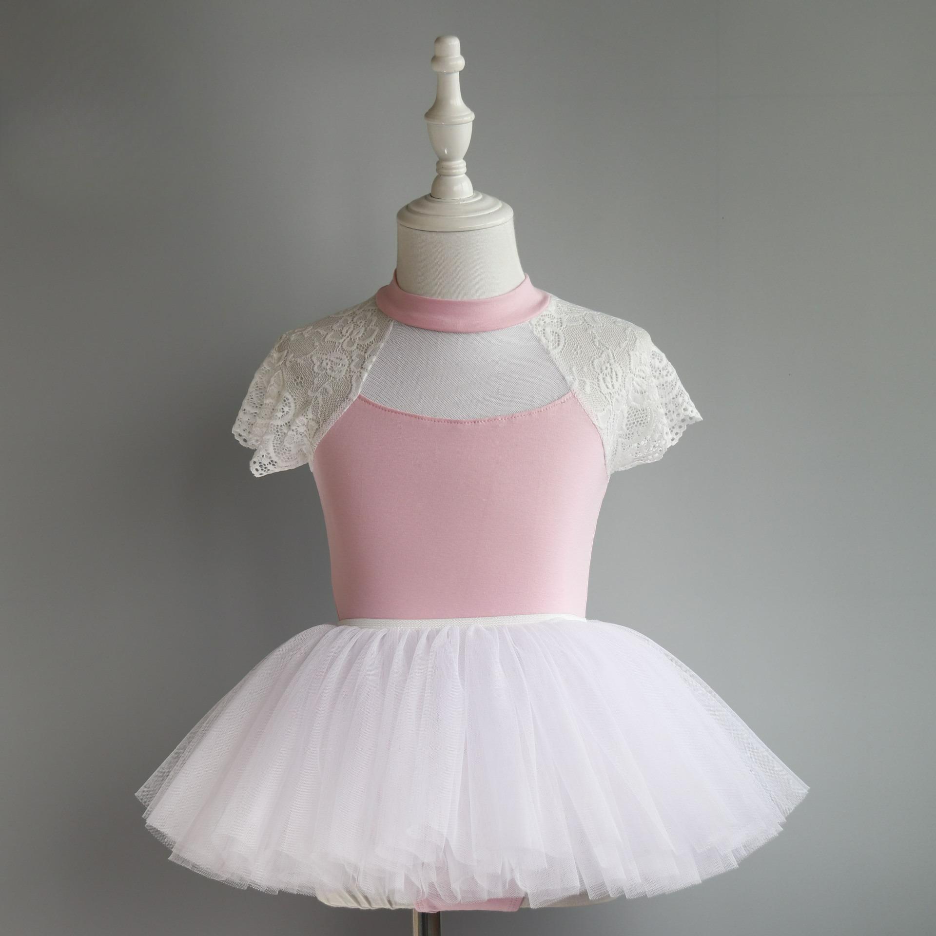 

Танцевальная одежда для девочек, летняя, с коротким рукавом, детская, для практики, цельный костюм для выступлений, балетная юбка из сетки 110