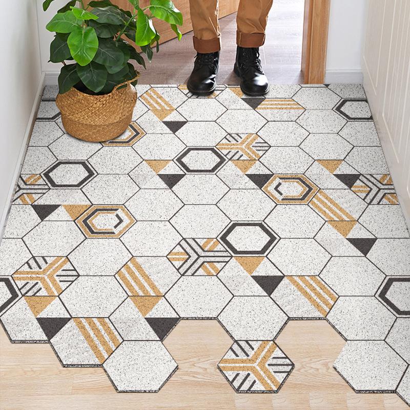 Doormat Carpet Silk Loop Hallway Entrance Mat Hexagon Free Cut Foot Door Mat Stain Resistant Remove Mud Home Indoor Mats Carpet