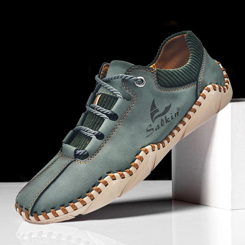 Spring 2022 Men's Casual Leather Moccasins - Fashionable, Sock-Style, Large Size, Handmade Shoes