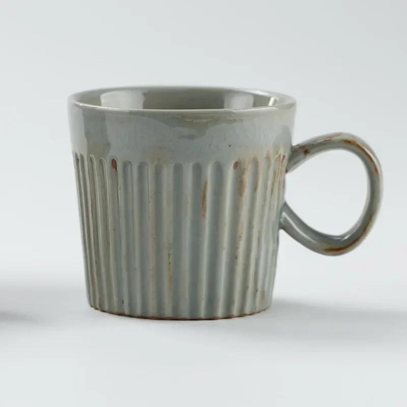 170ml Coffee Mug Handmade Ceramic Strip Cup Vintage Style Heat Resistant Breakfast Milk Oatmeal Mug Latte Home Office Water Cups