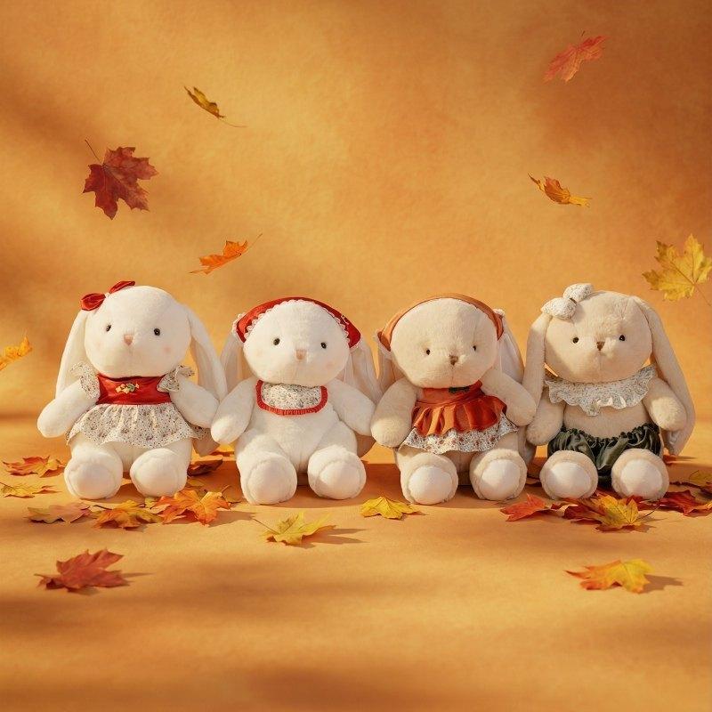 Plush Rabbit Toy For Kids And Adults With Floral Print Dress And Bow Decoration For Girls