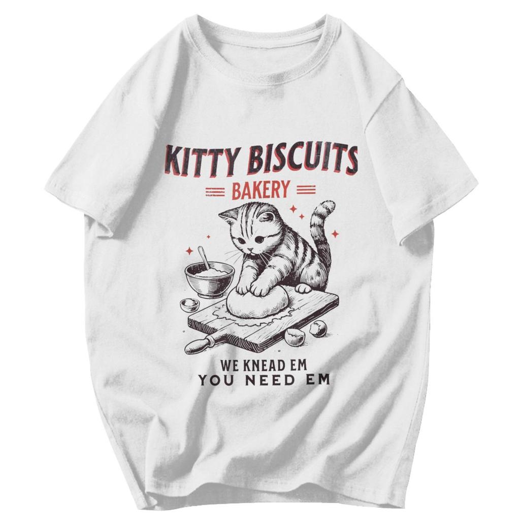 Men T Shirt Kitty Biscuits We Knead Em You Need Em Cat Lover Baking Pops Y2K Graphic Crewneck Unisex Clothing T Shirts
