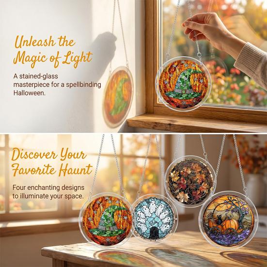 Xiaobudian Halloween Acrylic Puzzle Suncatcher Window Hanging,7.87 Inch Sun Catcher Decoration Ornament, Ideal for Gifting and Home Decor