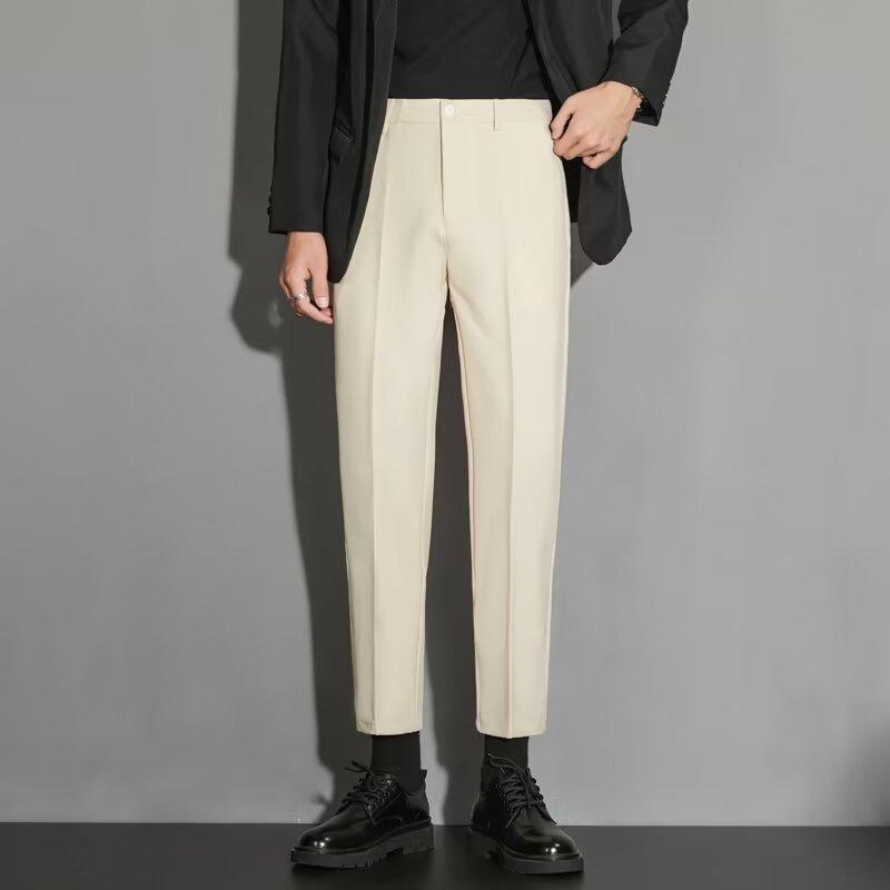 Men's Slim Straight Anti-Wrinkle Business Casual Black Nine-Point Suit Trousers