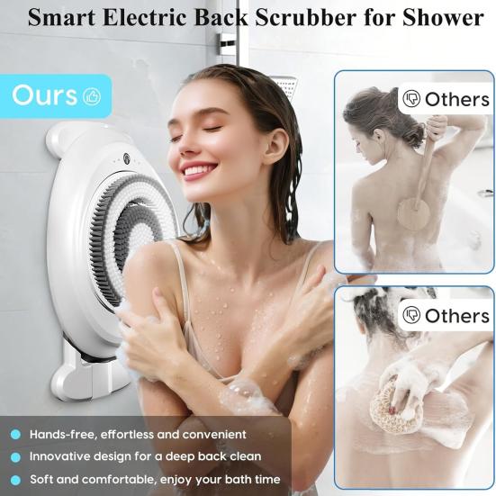Exfoliante de Espalda Automático Eléctrico Exfoliante Corporal y Masajeador Montado en la Pared Impermeable Cepillo de Ducha de Limpieza Profunda para