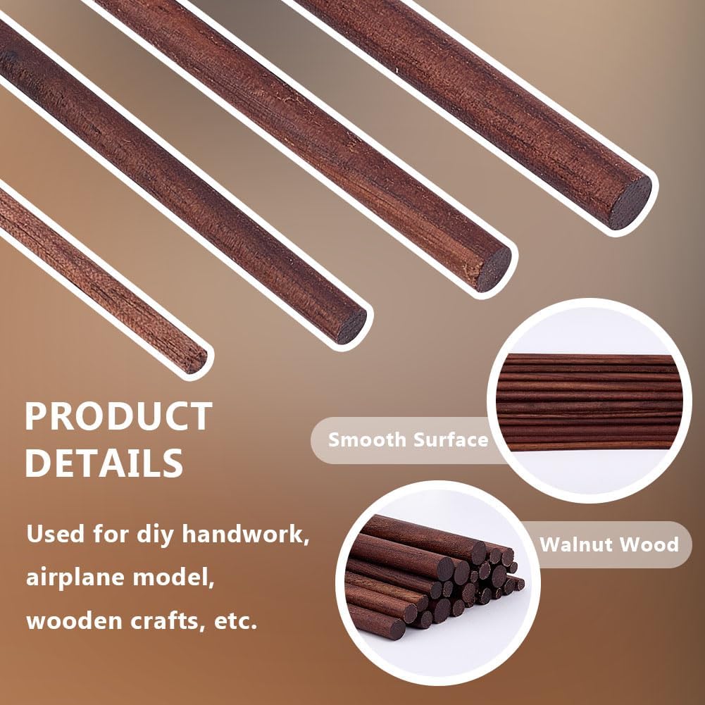 OLYCRFAT 32Pcs 4 Size Walnut Dowel Rods 6 Inch Long Dowel Rods Wood Sticks 2.7/4/4.5/5.8mm Dia Unfinished Round Sticks Wooden Carving Blocks for