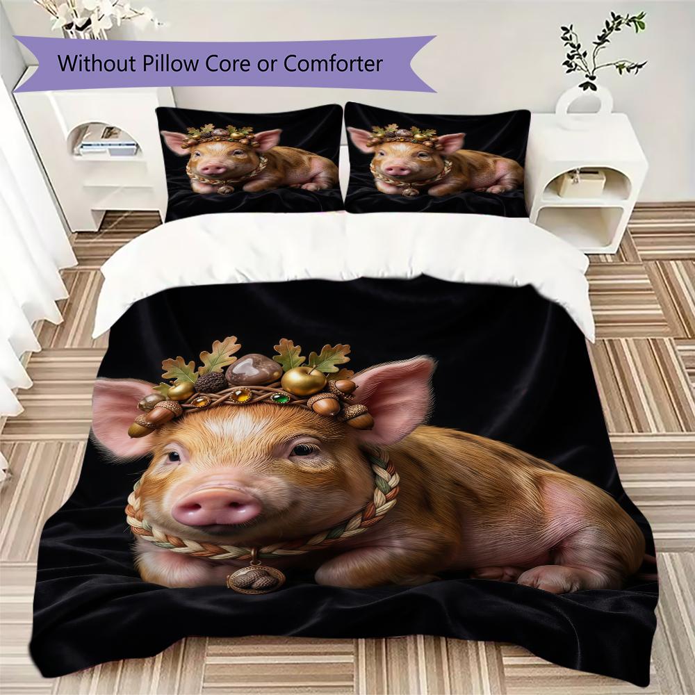 Vintage Persona Pig Pattern Bedding uilt Set uilt Cover Pillowcase Home Decoration Birthday Gift (1 * duvet cover + 2 * pillowcase without core)