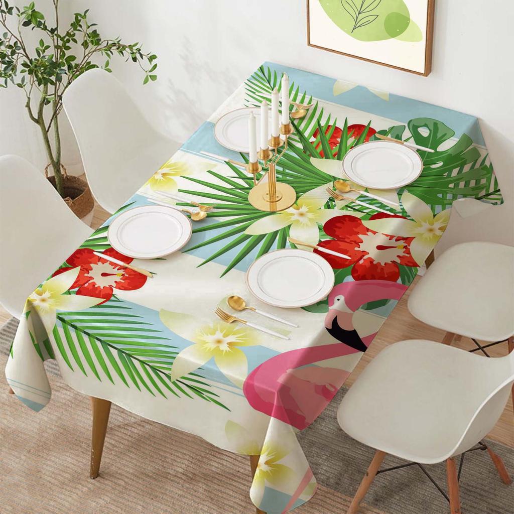 Tropical Flamingo Rectangular Polyester Tablecloth for Dining and Coffee Tables