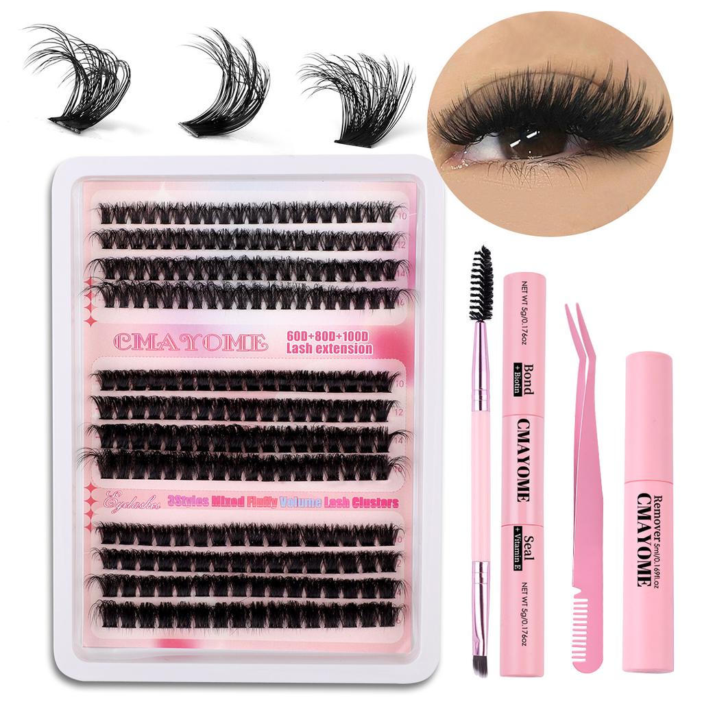 Diy False Eyelashes Single Tuft Of Thick 60D + 80D + 100D False Eyelashes Set With Glue Tool