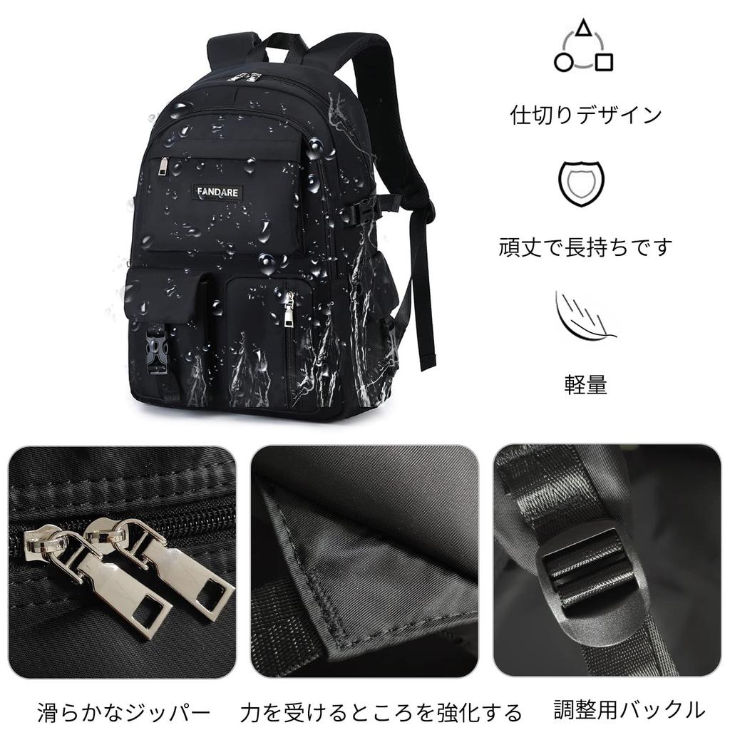 Backpack for Women and 14 2 Large Inch PC Storage High School Commuting To Black New Model [FANDARE] Girls, Pockets, Layers, Capacity, 15.6 Backpack,