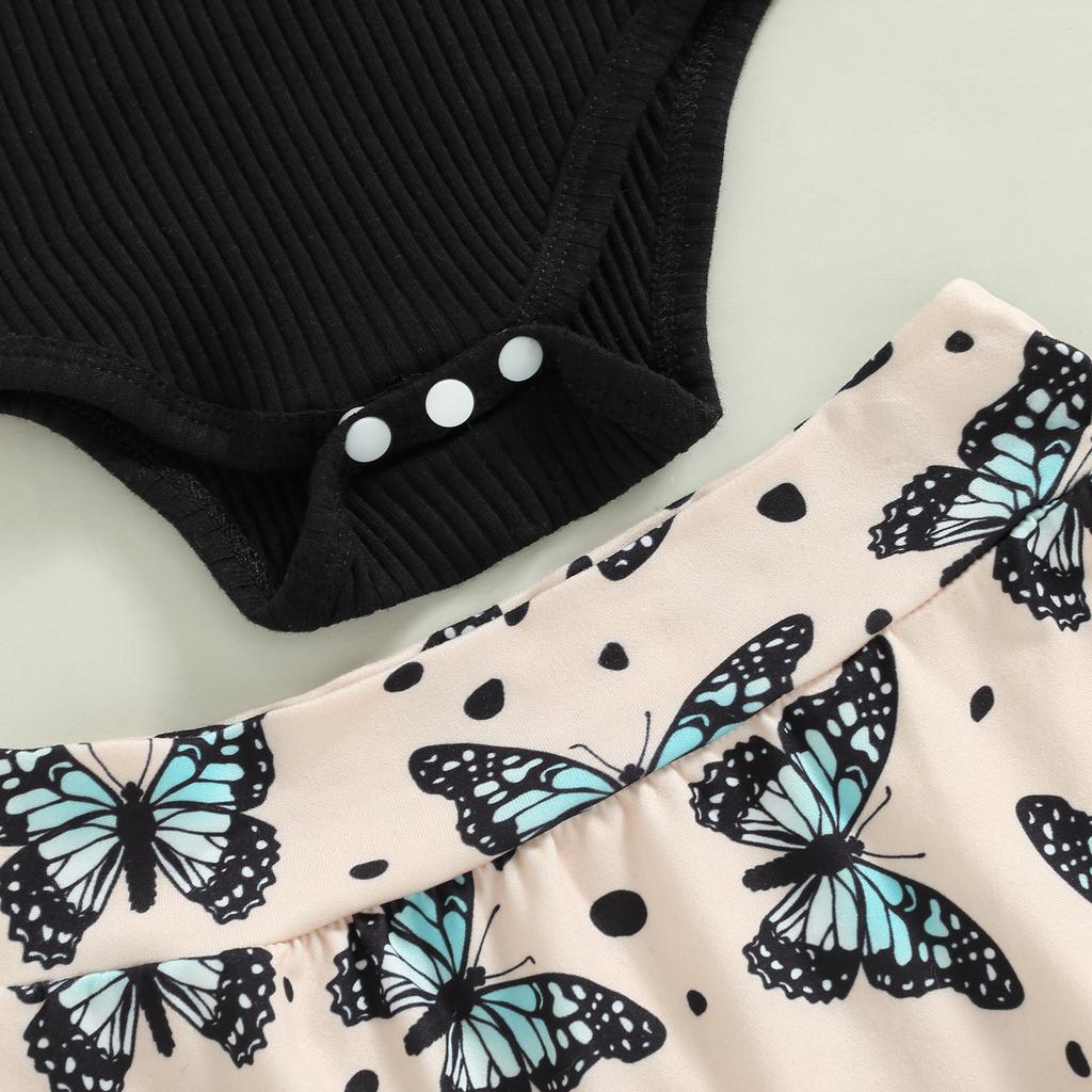 Baby Girls Shorts Set, Sleeveless Romper + Flower/Rainbow/Butterfly Print Shorts + Hairband