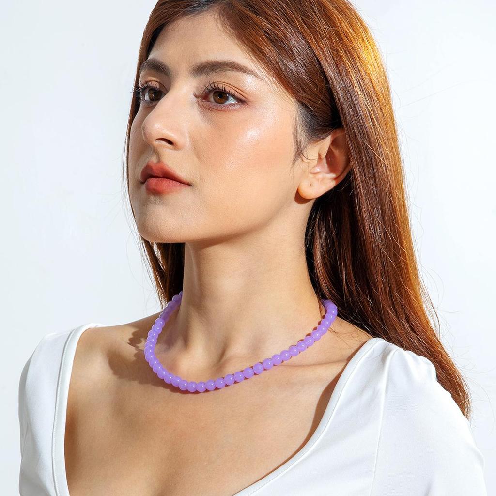 Cross Border Summer Fresh Colorful Bead Necklace for Women's Seaside Vacation Fashion Dopamine Transparent Bead Matching Necklace