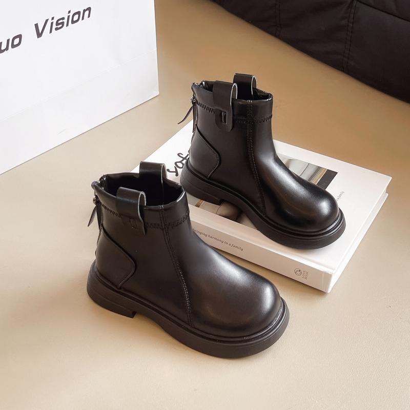 Girls Leather Boots Round-toe Children Chelsea Boots Non-slip Fashion Kids Black Brown Short Boots Simple Anti-Slippery 2024 New