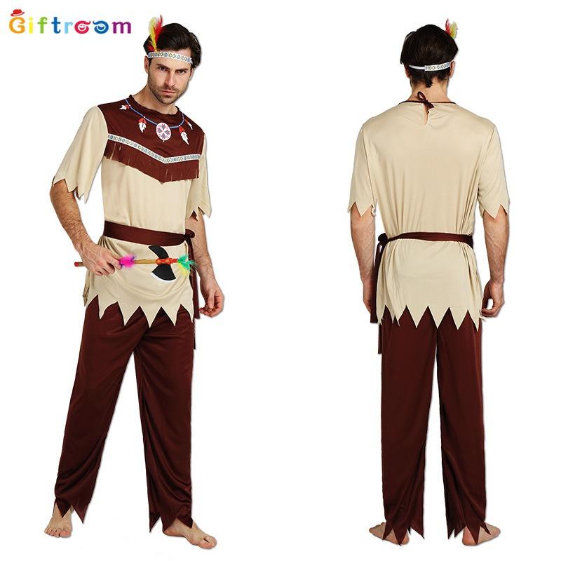 Halloween costumes, adult boys and girls gray Indian costumes, indigenous savage costumes, masquerade party performances