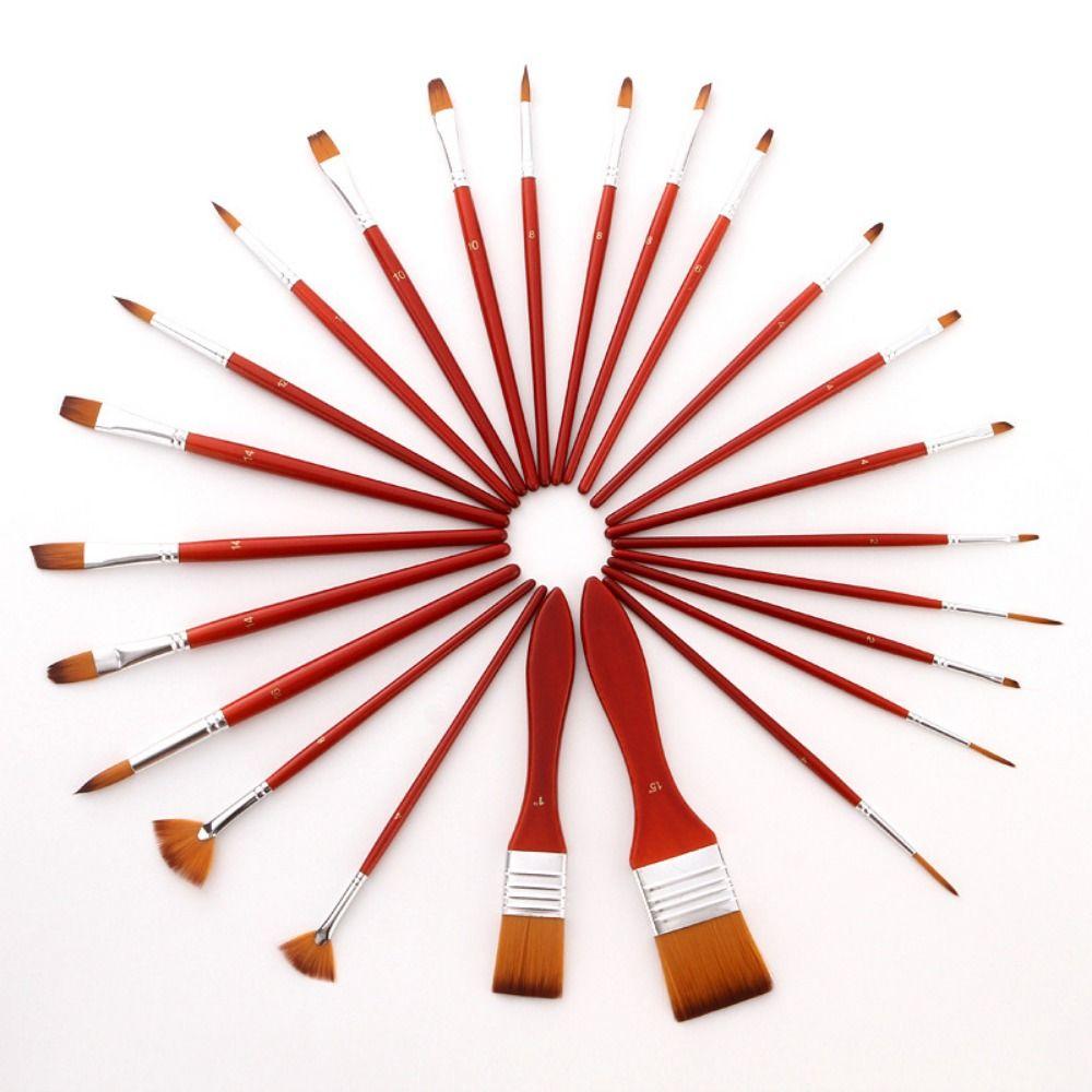 24pcs/set Nylon Hair Oil Painting Brush Wooden Handles Watercolor Paint Brush Pen Children