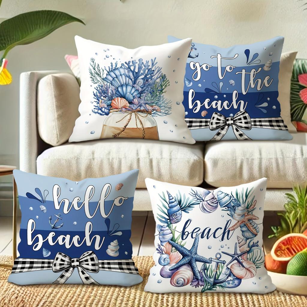 Beach - Inspired Nautical Pillow Cover: Seashells, Anchors and Coastal Quotes, Sofa Cushion Cover, Bedroom Room Decor