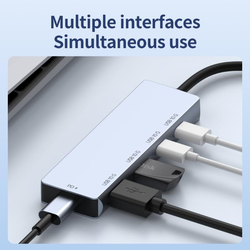 4 Port USB C Expansion Dock Fast Speed 10Gbps Data Transfer PD100W Charging Aluminum Alloys Adapters