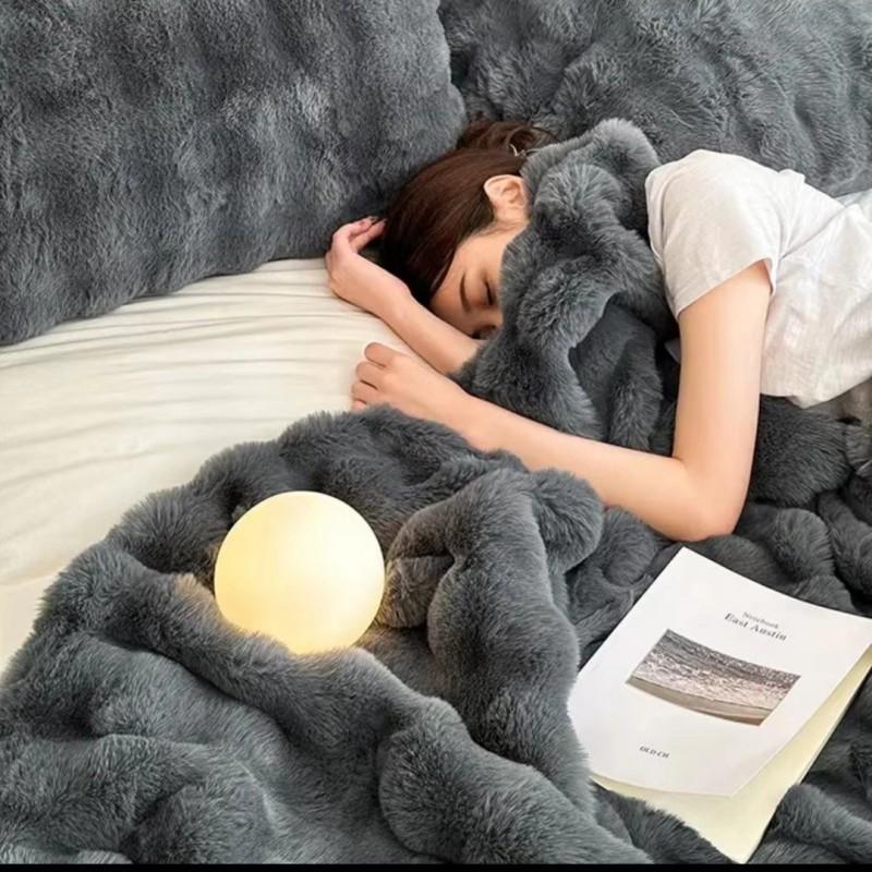 Plush Faux Rabbit Fur Blanket Sofa Bed Office Winter Warm Throw Soft Cozy Lap