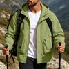 Men's Color-Block Windproof Outdoor Jacket with Removable Hood, for Hiking and