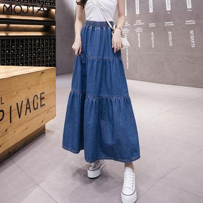 Plus Größe Frauen Frühling Sommer Casual Hohe Taille Kuchen Mittlere Länge Rock Paket Hüfte Denim Rock