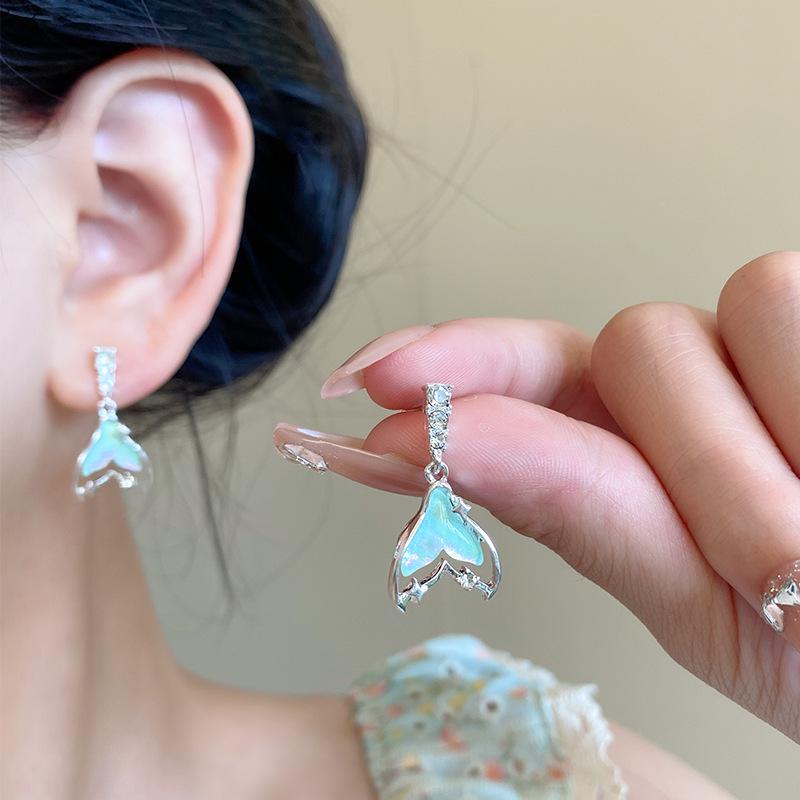 Exquisite 925 Silber Zirkon Fischschwanz Ohrringe: Leichter Luxus Feenstil