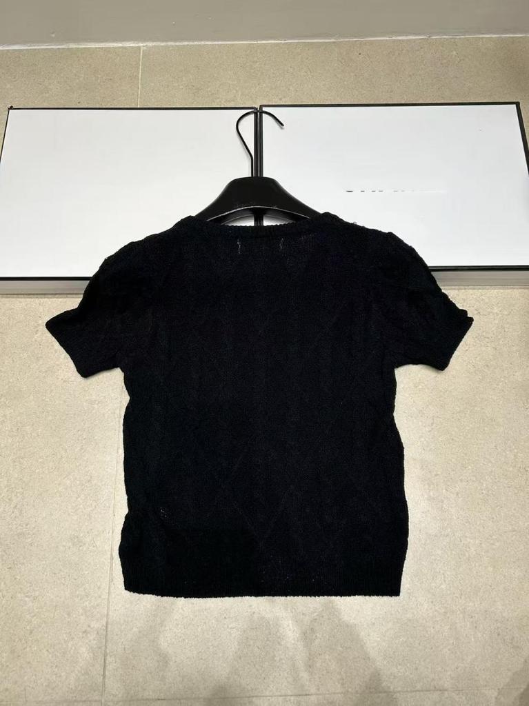 European Style Summer 2026 Rhombus Pattern Knit Pullover Short Sleeve Casual Top