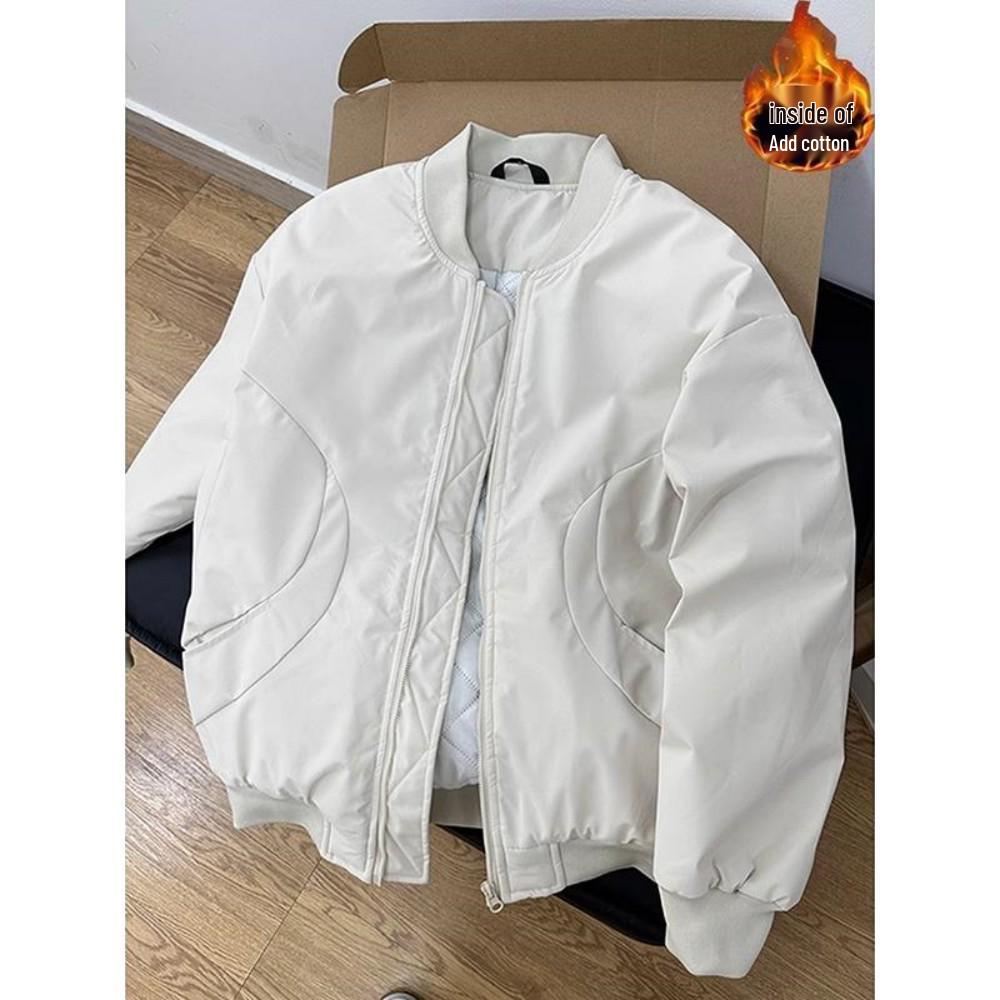 Men's American Style Thickened Flight Jacket for Autumn and Winter - Cotton Padded, Clean Fit Baseball Coat