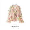 Jnleaog Autumn New Women's Clothing Fashion Style Flower Print Laminated Decoration Shirt 3531317330