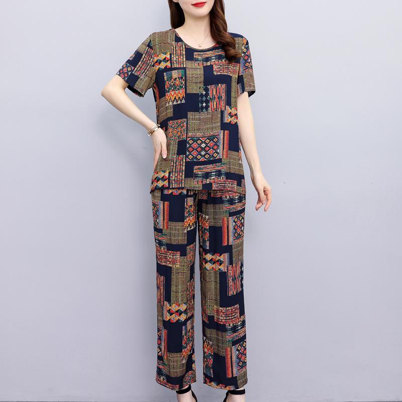 Sommar tvådelade set för kvinnor Toppar och byxor med vida ben Casual Damblusar